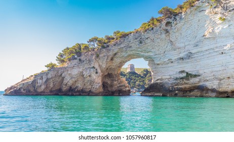 Scenic view of San Felice bay with is natural arch (Architello) on Gargano coast, Apulia, Italy. - Shutterstock ID 1057960817