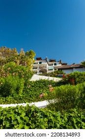 Scenic View Of Sitges. Spanish Beach Resort. Summer Holidays, Holidays And Travel. Copy Space