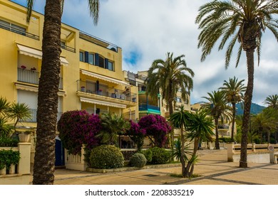 Scenic View Of Sitges. Spanish Beach Resort. Summer Holidays, Holidays And Travel. Copy Space