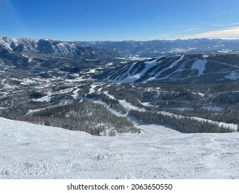 Scenic View Of A Ski Trail At Big Sky Ski Resort On A Sunny Winter Day