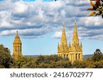Scenic view of skyline of Australian City of Adelaide with anglican St Peter