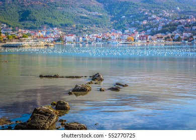 Scenic view at small mediterranean town Podstrana in suburb of town Split, croatian summer touristic destination. / Selective focus.