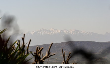 Scenic View Of The Snow Covered Taygetus Mountain