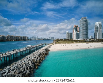 A scenic view of the South Pointe Park Pier with the beach in Miami, Florida - Powered by Shutterstock