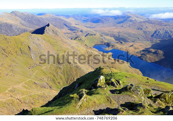 Scenic View Summit Snowdon Looking Across Royalty Free Stock Image