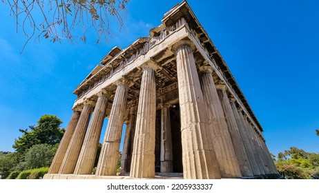 Scenic View Of The Temple Of Hephaestus And Athena Ergane Agora, Athens, Attica, Greece, Europe. Ruins Of Ancient Agora, Birthplace Of Democracy And Civilisation. Building Dedicated To Greek Gods