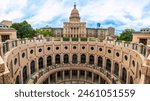 Scenic view of Texas State Capitol building and Capitol Extension Rotunda in Austin at sunny summer day