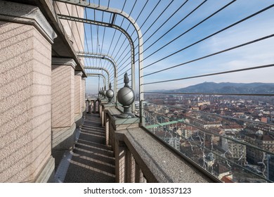 Scenic view from the top of the Mole Antonelliana in Turin, Italy. It is a major landmark building in the city, houses the National Cinema Museum.