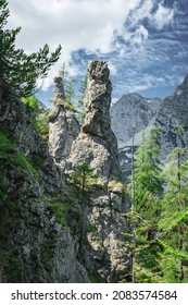 Scenic view of Totes Gebirge mountainrange with dolomite monoliths in Upper Austrian at the Dolomite path.