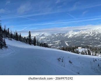 Scenic View Of The Trails And Trees At Big Sky Ski Resort On A Winter Day