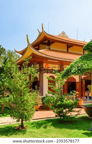 Scenic view of Truc Lam Zen Monastery in Da Lat (Dalat), Vietnam. The Zen Buddhist temple is a popular tourist destination of Asia.