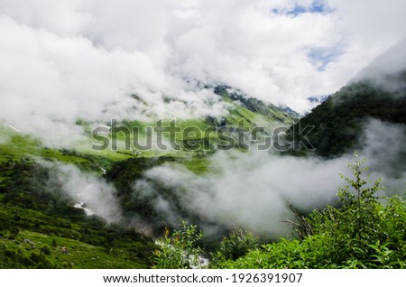 scenic  view from vally of flowers clouds are play hide and seek on landscapes. Stock photo © 