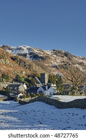 Scenic View Of Village Of Chapel Stile In Winter, South Lakeland, Cumbria, England.