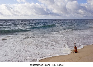 Scenic view of a violin along the seashore of the Atlantic ocean