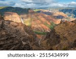 Scenic view of Waimea Canyon on the Hawaiian island of Kauai, USA seen from Puu Ka Pele Lookout