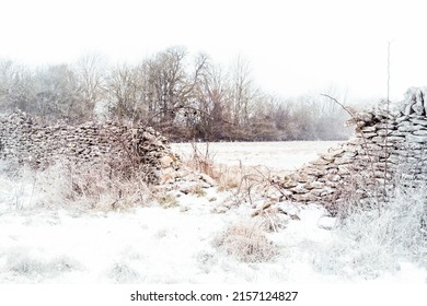 A scenic view of a winter flurry of snow along Akeman Street in rural Oxfordshire