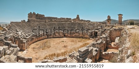 The scenic view of Xanthos, which was a city in ancient Lycia, center of culture and commerce for the Lycians, and for the Persians, Greeks and Romans, near the Xanthos river in Antalya, Turkey