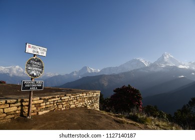 Scenic viewpoint  landmark with Annapurna I  peak and Himalaya snow mountains at Poonhill ,Ghorepani , Nepal