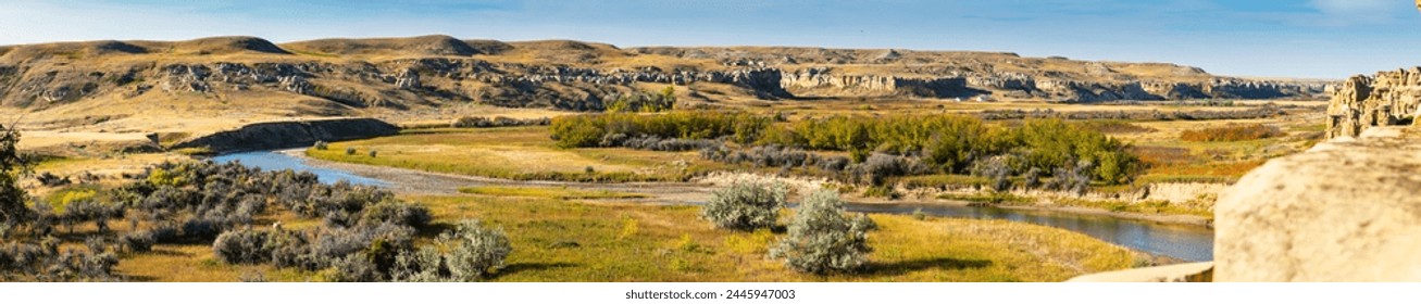 Scenic views of Writing on Stone Provincial Park in the Badlands of Alberta Canada