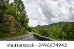 Scenic vista from Newfound Gap Road in the Great Smoky Mountains National Park in Tennessee near Gatlinburg.