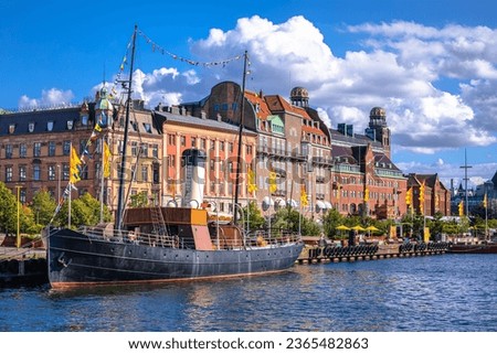 Scenic waterfront and harbor of Malmo view, Scania region of Sweden
