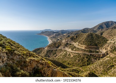 Scenic winding mountain road on the Costa de Almeria in southern Spain