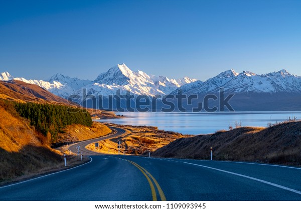 Scenic Winding Road Along Lake Pukaki Stock Photo (Edit Now) 1109093945