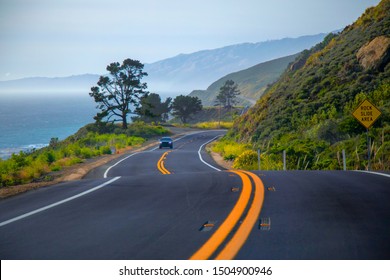 Scenic Winding Road. Beautiful Spring Landscape Road Trip. In Northern California, United States