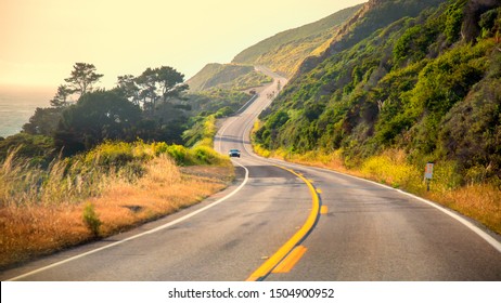 Scenic Winding Road. Beautiful Spring Landscape Road Trip. In Northern California, United States