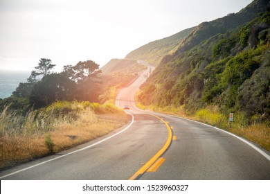 Scenic Winding Road. Beautiful Spring Landscape Road Trip. In Northern California, United States