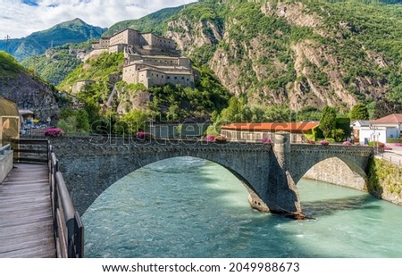 The scenographic Fort Bard in Aosta Valley, northern Italy, on a sunny summer morning.