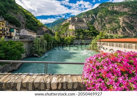 The scenographic Fort Bard in Aosta Valley, northern Italy, on a sunny summer morning.