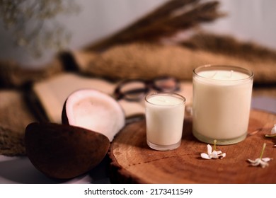 Scented Candle With Flowers And Coconut Candle Mockup 