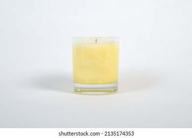 Scented Candle In Plain Glass Jar Isolated On White Background