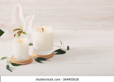 Scented Candles On White Background