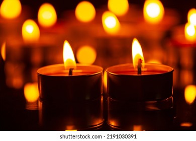 Scented Candle,scented Candles On Old Wooden Background,Symbol Of Eternal Memory, Mourning, Minutes Of Silence, Memorial Day. The Concept Of Loss And To The Memory 