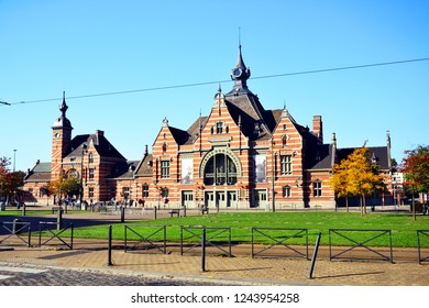 Schaerbeek, Belgium - october 14th 2017 : Schaerbeek train station. Jacques Brel was born in this city,  located next to Bruxelles.