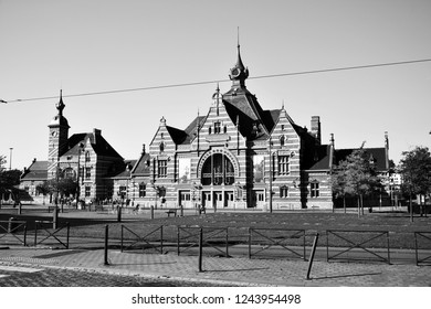 Schaerbeek, Belgium - october 14th 2017 : Schaerbeek train station. Jacques Brel was born in this city,  located next to Bruxelles.