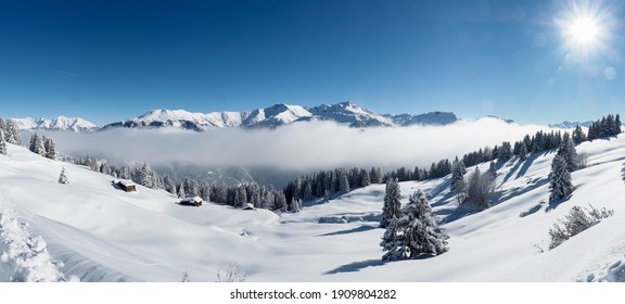 Schamserberg  Switzerland: Winter landscape the Schamserberg   Piz Beverin nature park 