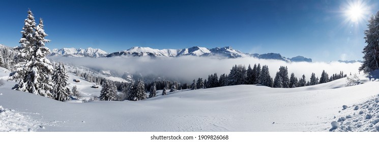 Schamserberg, Switzerland: Winter landscape of the Schamserberg and Piz Beverin nature park. - Shutterstock ID 1909826068