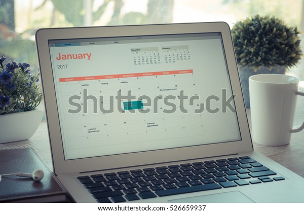 Schedule Planning Laptop On Calendar Reminders Stock Photo (Edit Now ...