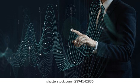 Schedule statistics data, analytical indicator sci-fi background, profit and loss curves, investment data digital marketing KPI sale report, Businessman working with laptop computer