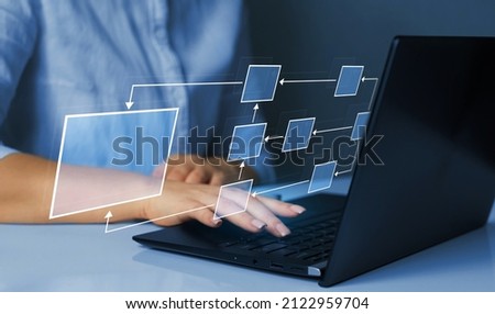 Scheme of hierarchy management of corporate and processing management.Business process and workflow automation with flowchart. 