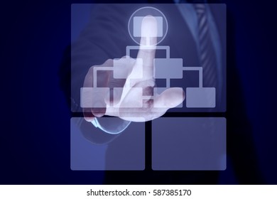 the scheme on the interface. The finger clicks the button.