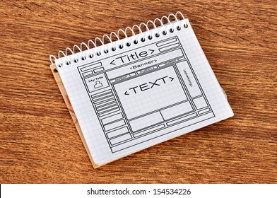 scheme web site in notebook, close up