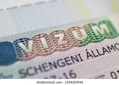 Schengen hungarian visa close up - Shutterstock ID 1334292944