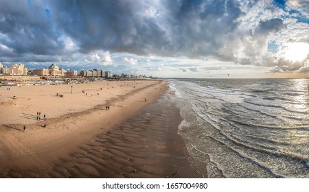 Scheveningen Beach In The Hague At Sunset On A Beautiful Summer Evening, Netherlands