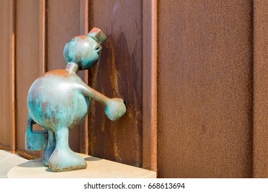 SCHEVENINGEN, NETHERLANDS - JUL 3, 2015: Hans Brinker Sculpture With Finger In Dike, Part Of Fairytale Sculptures By The Sea On Boulevard Of Scheveningen, The Hague, South Holland, Netherlands