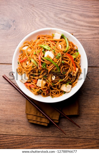 Schezwan Hakka Noodles Paneer Cottage Cheese Stock Photo Edit Now