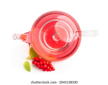 Schisandra  Tea In Clear Glass Tea Pot Isolated On White 